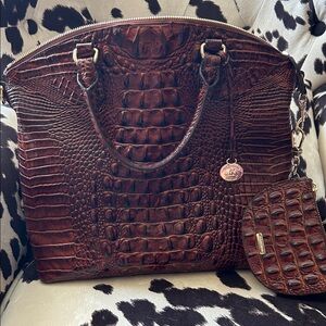 Brahmin Dark Brown Crocodile Embossed Shoulder Bag